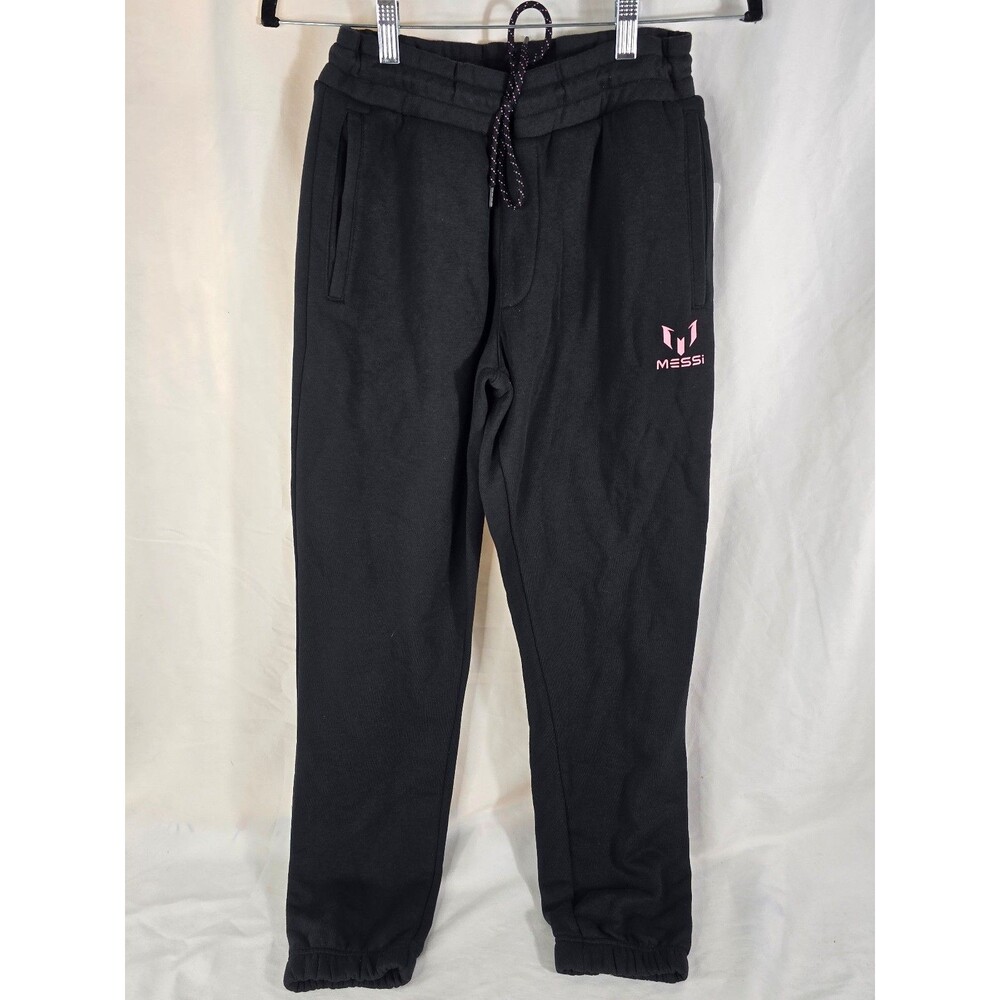 Messi Core Fleece Boys Stretch Limo Black Drawstring Jogger Pants NWT
